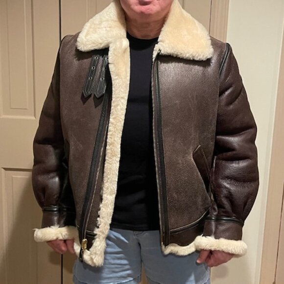 MENS SCHOTT CLASSIC B-3 SHEEPSKIN LEATHER BOMBER - Picture 10 of 16